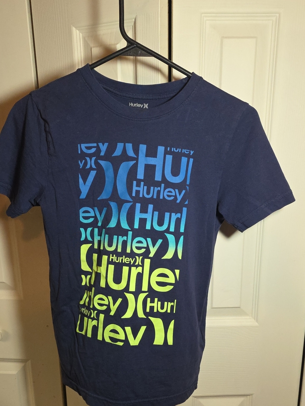 Hurley Navy Short Sleeve Graphic Tee with Blue and Lime Print